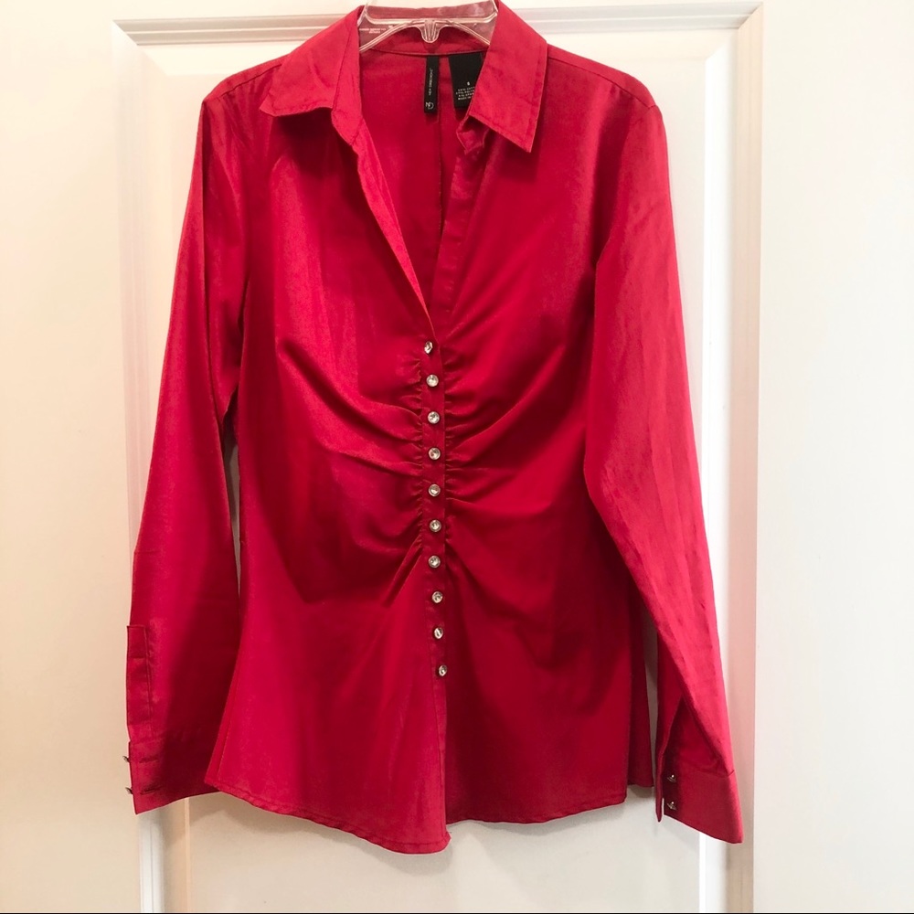 Ladies Red Button down Dress Shirt